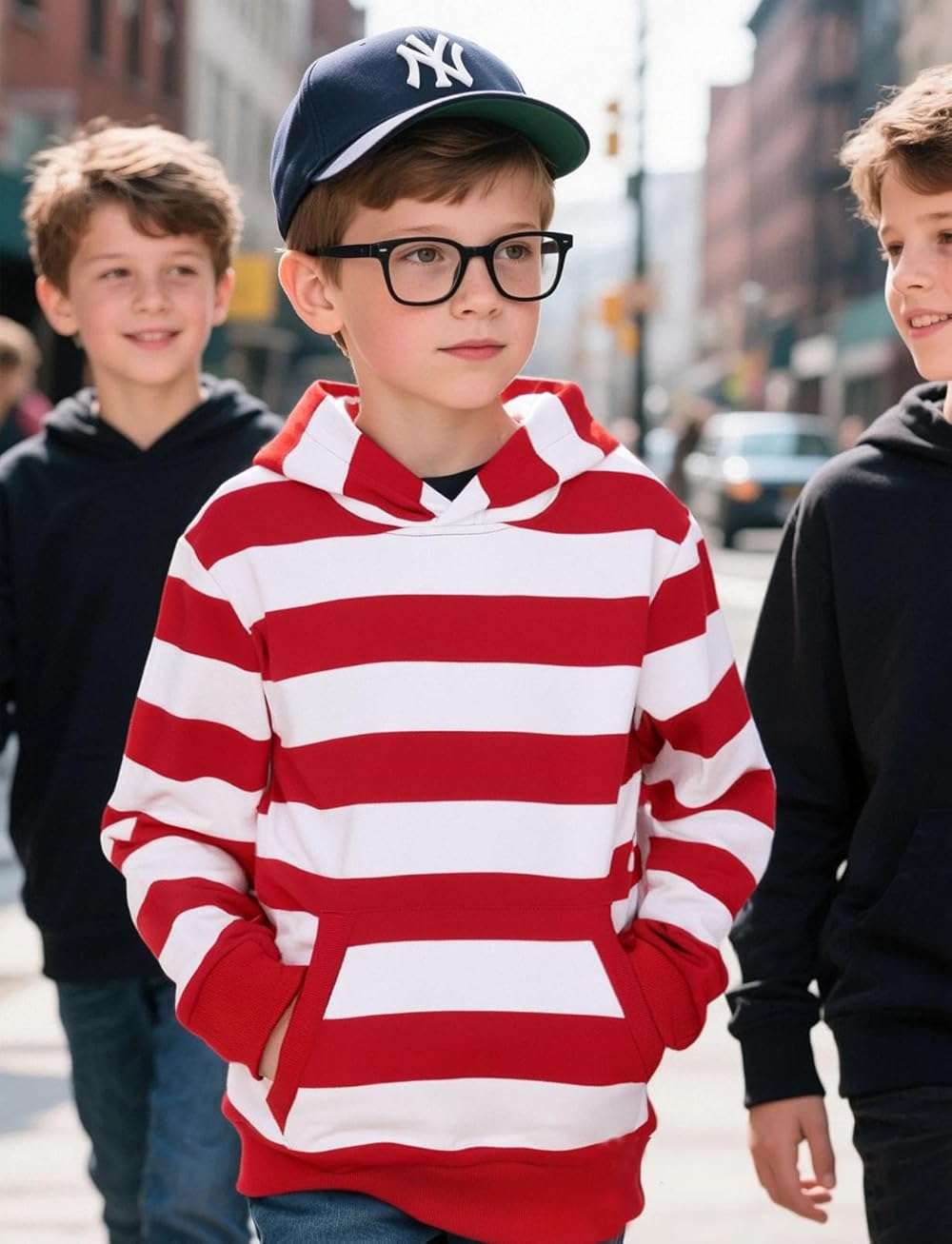 COSLAND Boys' Striped Hoodies Kids Cotton Long Sleeve Hooded Sweatshirts, X-Small-Large - Image 5