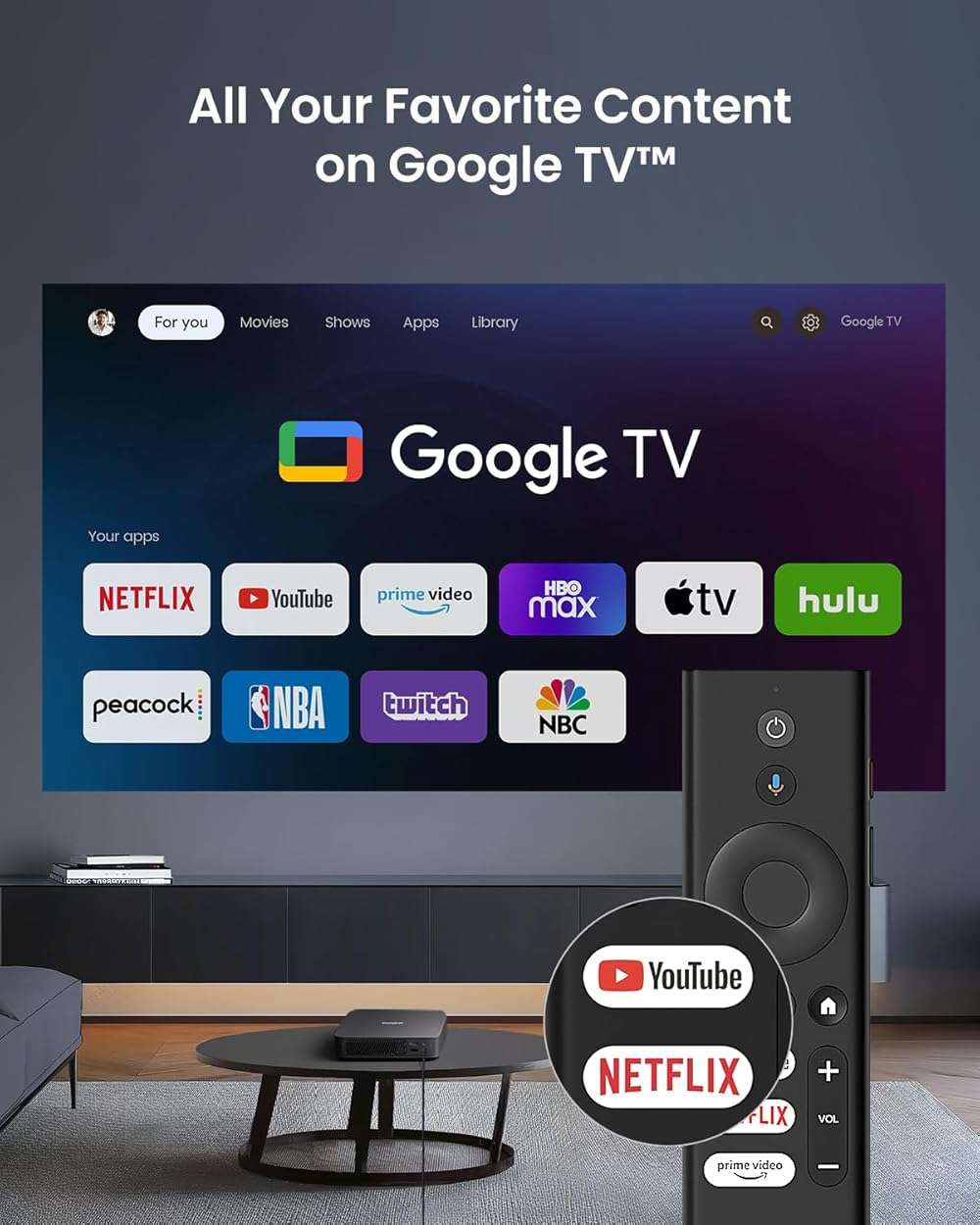 Dangbei Atom Portable Laser Projector, Google TV with Official Netflix, 1200 ISO Lumens, 180" Display, 1080p (4K Input), 3D Ready, Dolby Audio, 1.87" Ultra-Thin Home Theater Projector - Image 2