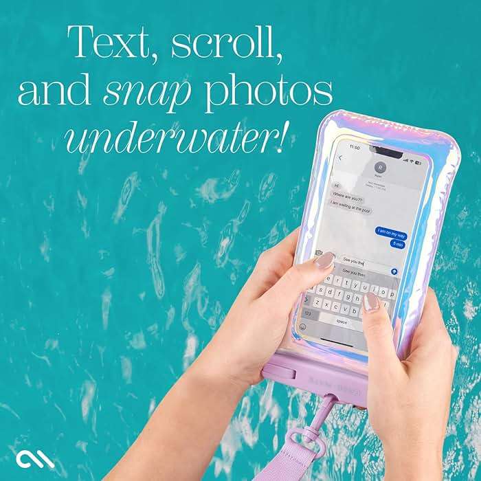 Case-Mate Soap Bubble IP68 Waterproof Phone Pouch - Floating Waterproof Phone Case w/Crossbody Lanyard - Cruise Ship Travel Essentials - Compatible w/All Devices - Touchscreen Friendly - Iridescent - Image 3
