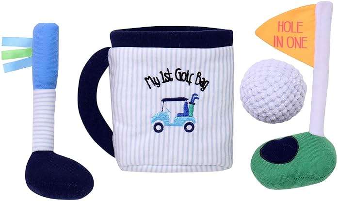 4 Piece Plush My First Golf Play Set with Sensory Toys for Baby, Blue Stripe, 9 inch - Image 2