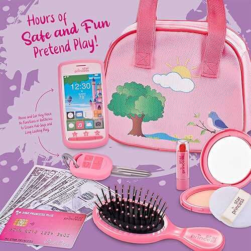 Toddler Play Purse for Kids with Accessories, Toys for Girls with Pretend Makeup, Keys, Smartphone, Dress Up Toy Purse for Toddlers and Kids - Birthday Gift for Little Toddler Girls Ages 3 4 5 6, Pink - Image 2