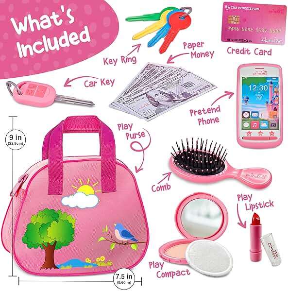 Toddler Play Purse for Kids with Accessories, Toys for Girls with Pretend Makeup, Keys, Smartphone, Dress Up Toy Purse for Toddlers and Kids - Birthday Gift for Little Toddler Girls Ages 3 4 5 6, Pink - Image 3