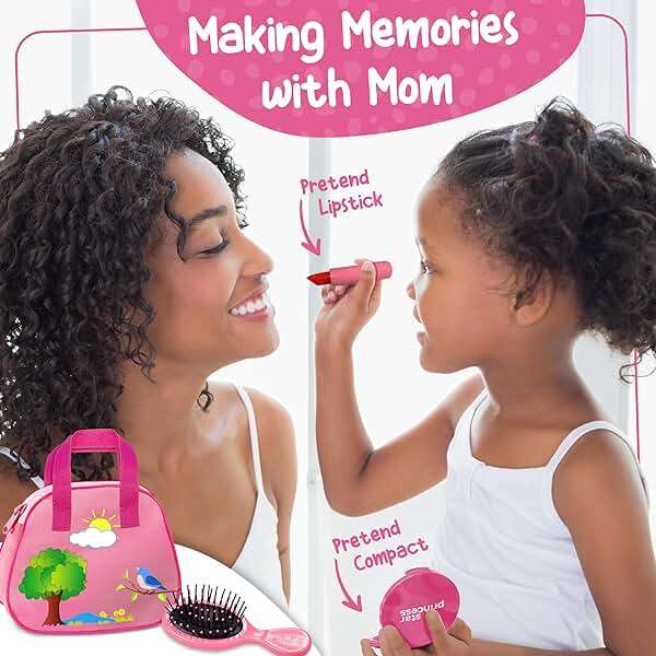 Toddler Play Purse for Kids with Accessories, Toys for Girls with Pretend Makeup, Keys, Smartphone, Dress Up Toy Purse for Toddlers and Kids - Birthday Gift for Little Toddler Girls Ages 3 4 5 6, Pink - Image 5