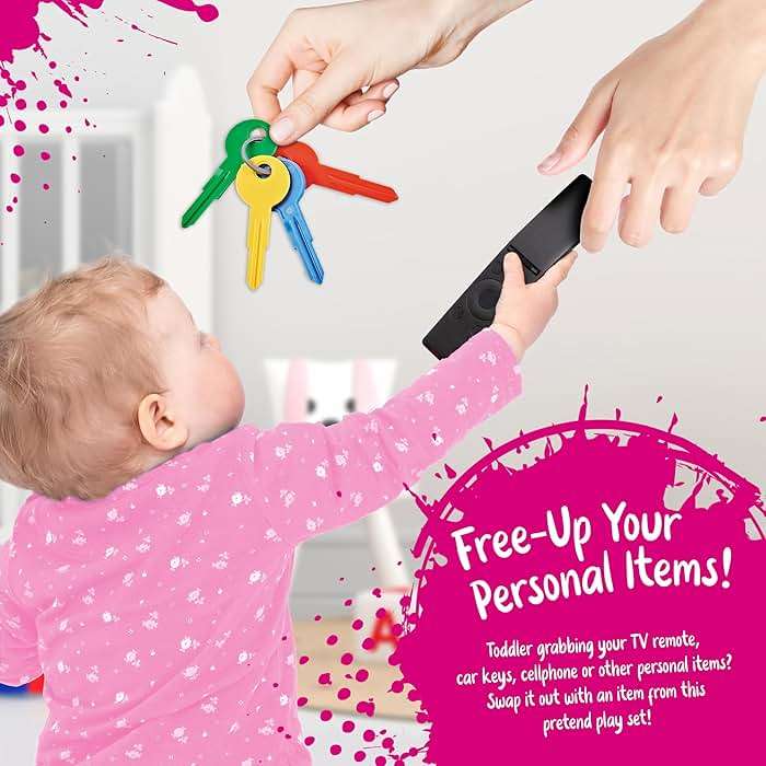 Toddler Play Purse for Kids with Accessories, Toys for Girls with Pretend Makeup, Keys, Smartphone, Dress Up Toy Purse for Toddlers and Kids - Birthday Gift for Little Toddler Girls Ages 3 4 5 6, Pink - Image 8
