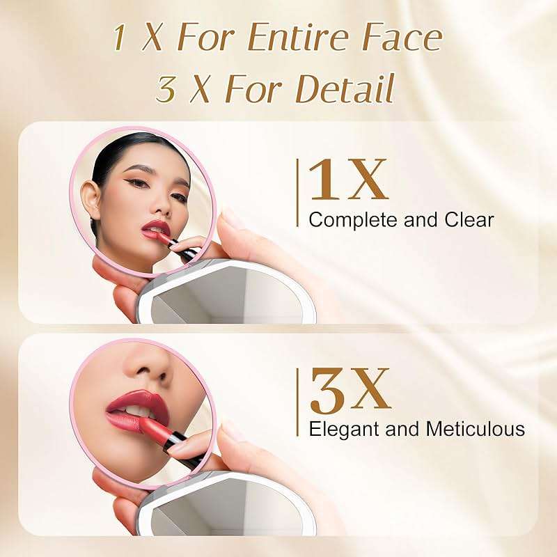 Kakuje Compact Mirror with Light, 1X/3X Magnification LED Pocket Mirror with USB Data Cable,Mini Mirror for Purse, Pocket,Travel and Present (Pink) - Image 5