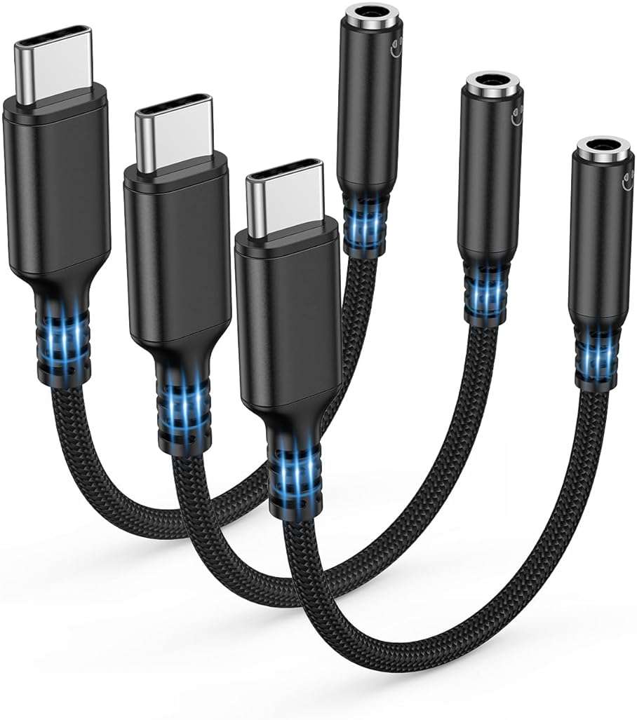 Highwings USB Type C to 3.5mm Female Headphone Jack Adapter, (3-Pack) USB C to Aux Audio Dongle Adapter Compatible with iPhone 17 Pro Max/16 Pro/16, Samsung Galaxy S25/S24/S23 Ultra, iPad Pro-Black - Image 1