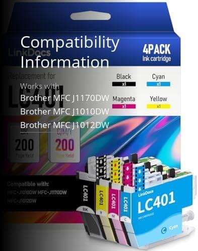 LinkDocs LC401 Ink Cartridges Compatible Replacement for Brother LC401 LC401XL to Use with Brother MFC-J1010DW MFC-J1170DW MFC-J1012DW Printer (Black Cyan Magenta Yellow 4 Pack) - Image 3
