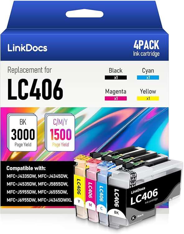 LinkDocs LC406 Ink Cartridges Compatible Replacement for Brother LC406 LC406XL Compatible with Brother MFC-J4535DW MFC-J4345DW MFC-J4335DW MFC-J5855DW MFC-J5955DW MFC-J6555DW (4 Color) - Image 1