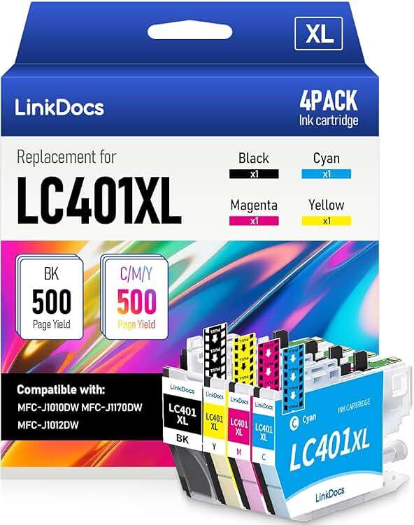 LinkDocs LC401XL Ink Cartridges Compatible Replacement for Brother LC401 LC401XL to Use with MFC-J1010DW MFC-J1170DW MFC-J1012DW DCP-J1800DW J1140DW Printer (Black Cyan Magenta Yellow 4 Pack) - Image 1