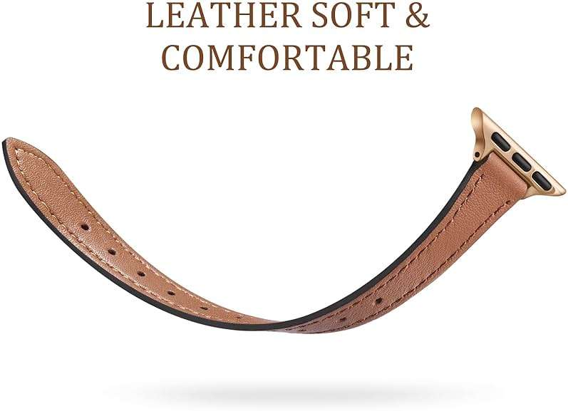 Charlam Slim Leather Band Compatible with Apple Watch Bands for Women 40mm 38mm 41mm 42mm 44mm 45mm 46mm, Top Grain Genuine Leather Strap Thin Wristband for iWatch Series 11 10 SE 9 8 7 6 5 4 3 2 1 - Image 3
