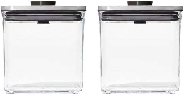 OXO Steel POP Container Short Rectangle - 1.7 Qt (Pack of 4) Airtight Food Storage Containers for Brown Sugar, Dried Beans & More, Grey - Image 1
