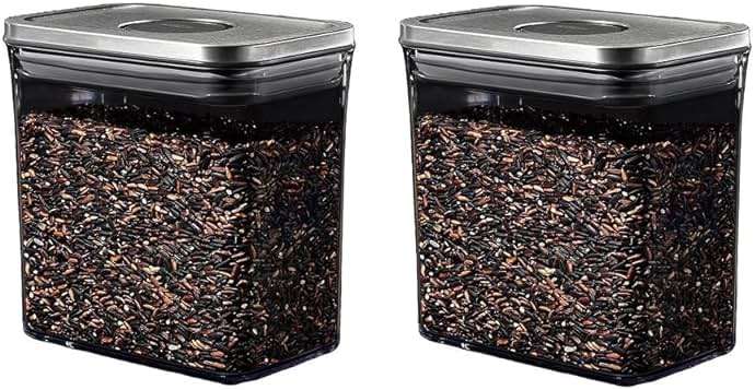 OXO Steel POP Container Short Rectangle - 1.7 Qt (Pack of 4) Airtight Food Storage Containers for Brown Sugar, Dried Beans & More, Grey - Image 2