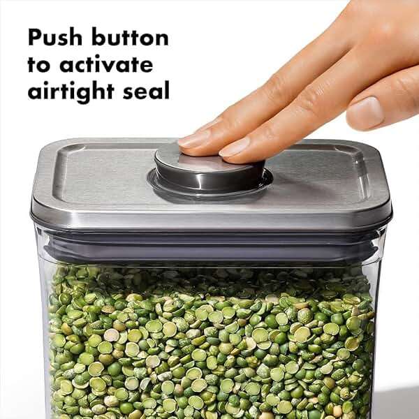 OXO Steel POP Container Short Rectangle - 1.7 Qt (Pack of 4) Airtight Food Storage Containers for Brown Sugar, Dried Beans & More, Grey - Image 3