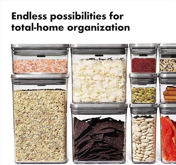 OXO Steel POP Container Short Rectangle - 1.7 Qt (Pack of 4) Airtight Food Storage Containers for Brown Sugar, Dried Beans & More, Grey - Image 7