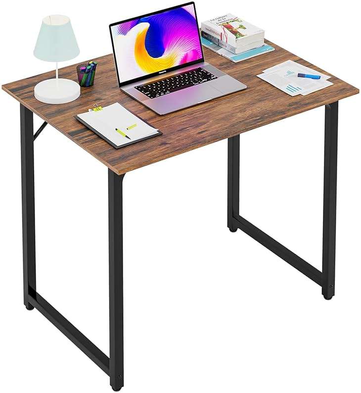 PayLessHere | 32 Inch Computer Desk | Brown | Office Desk with Metal Frame, Adjustable Feet | Water-Resistant, Scratchproof Surface | Sturdy Writing Table for Home Office or Study | Pack of 1 - Image 1