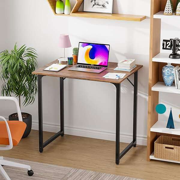 PayLessHere | 32 Inch Computer Desk | Brown | Office Desk with Metal Frame, Adjustable Feet | Water-Resistant, Scratchproof Surface | Sturdy Writing Table for Home Office or Study | Pack of 1 - Image 2