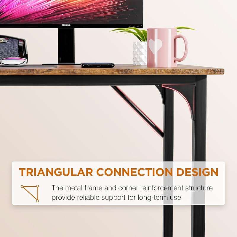 PayLessHere | 32 Inch Computer Desk | Brown | Office Desk with Metal Frame, Adjustable Feet | Water-Resistant, Scratchproof Surface | Sturdy Writing Table for Home Office or Study | Pack of 1 - Image 6