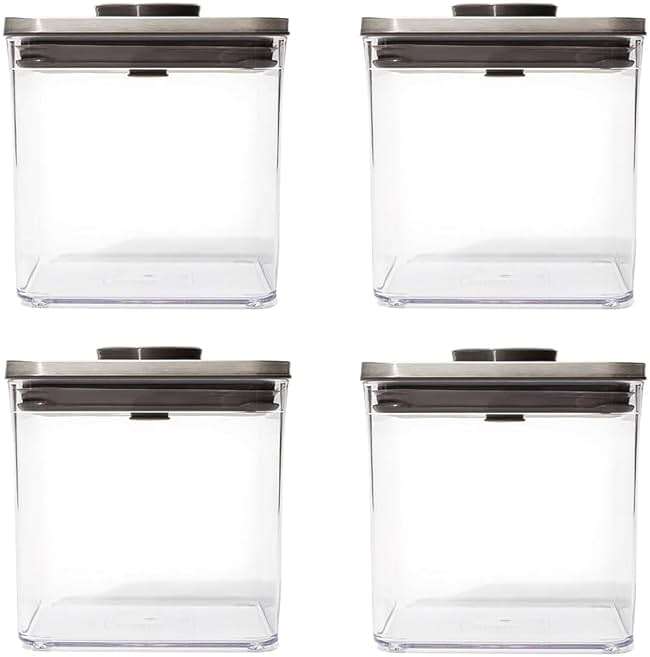OXO Steel POP Container Big Short Sqaure - 2.8 Qt (Pack of 4) Airtight Food Storage Containers for Cereal, Grains & More, Grey - Image 1