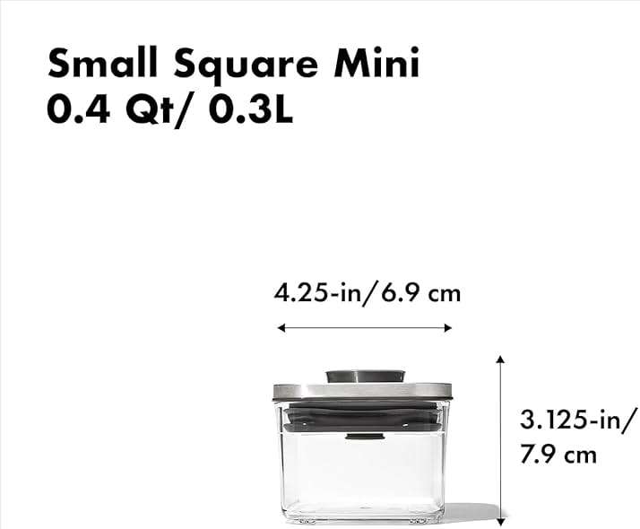 OXO Steel POP Small Square Container - 0.4 Qt (Pack of 4) Airtight Food Storage for Dried Herbs & More, Grey - Image 2