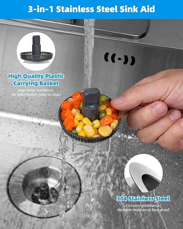 Hibbent Upgraded 3 in 1 Kitchen Sink Drain Strainer and Stopper Combo, Stainless Steel Metal Pop Up Sink Stopper, Anti-Clogging Basket with Foldable Handle for US Standard 3-1/2 Inch Drain - Image 3