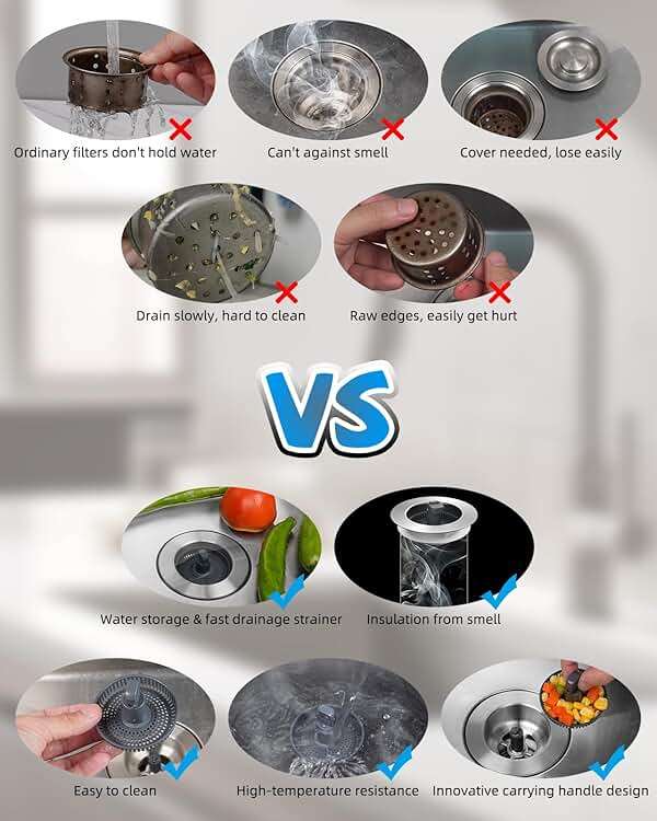 Hibbent Upgraded 3 in 1 Kitchen Sink Drain Strainer and Stopper Combo, Stainless Steel Metal Pop Up Sink Stopper, Anti-Clogging Basket with Foldable Handle for US Standard 3-1/2 Inch Drain - Image 5