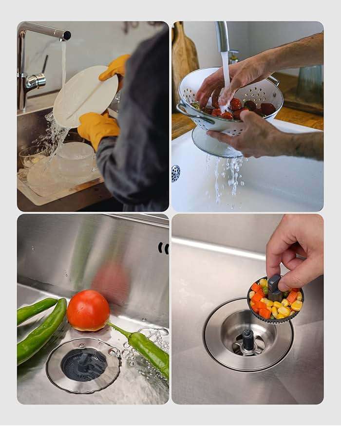 Hibbent Upgraded 3 in 1 Kitchen Sink Drain Strainer and Stopper Combo, Stainless Steel Metal Pop Up Sink Stopper, Anti-Clogging Basket with Foldable Handle for US Standard 3-1/2 Inch Drain - Image 9