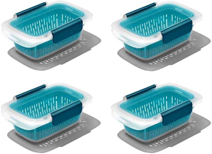 OXO Good Grips Prep & Go Container with Colander 1.9 Cup/0.45 L - (Pack of 4) Leakproof Food Storage for Rinsing & Storing Fruits & Veggies - Image 1