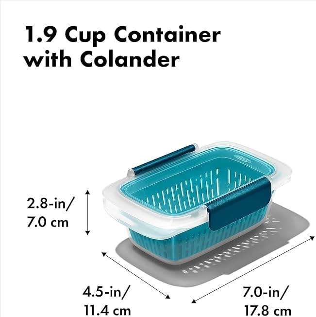 OXO Good Grips Prep & Go Container with Colander 1.9 Cup/0.45 L - (Pack of 4) Leakproof Food Storage for Rinsing & Storing Fruits & Veggies - Image 2