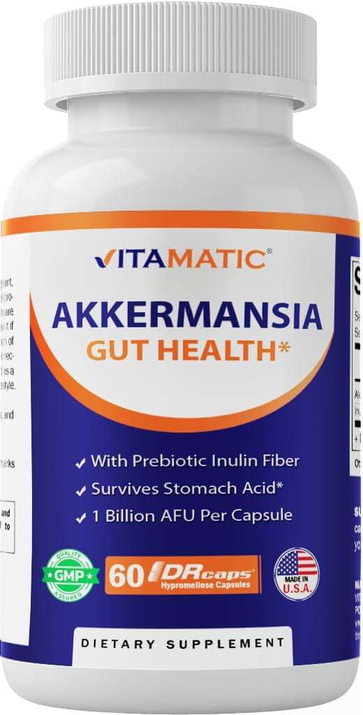 Vitamatic Akkermansia Muciniphila Gut Health - 60 DR Capsules (Delayed Released) - Made with Prebiotic Inulin Fiber - Image 1
