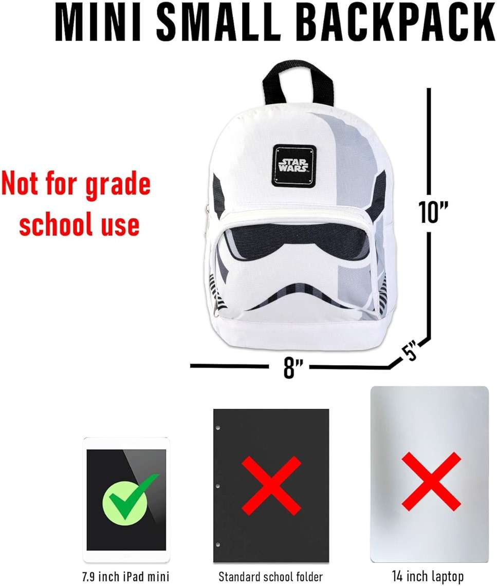 Star Wars Mini Backpack Set - 10" Canvas Storm Trooper Backpack with Front Pocket and Bookmark | Adults, Teens, Kids - Image 3