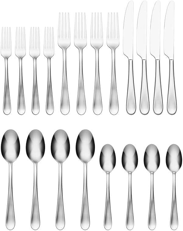 Oneida Silverware Set, Grant 20 Piece Everyday Flatware Set, Service For 4, 18/0 Stainless Steel, Dishwasher Safe, Knives Spoons And Forks Set, Dishwasher Safe, Home And Kitchen (Silver, 20 Pieces) - Image 3