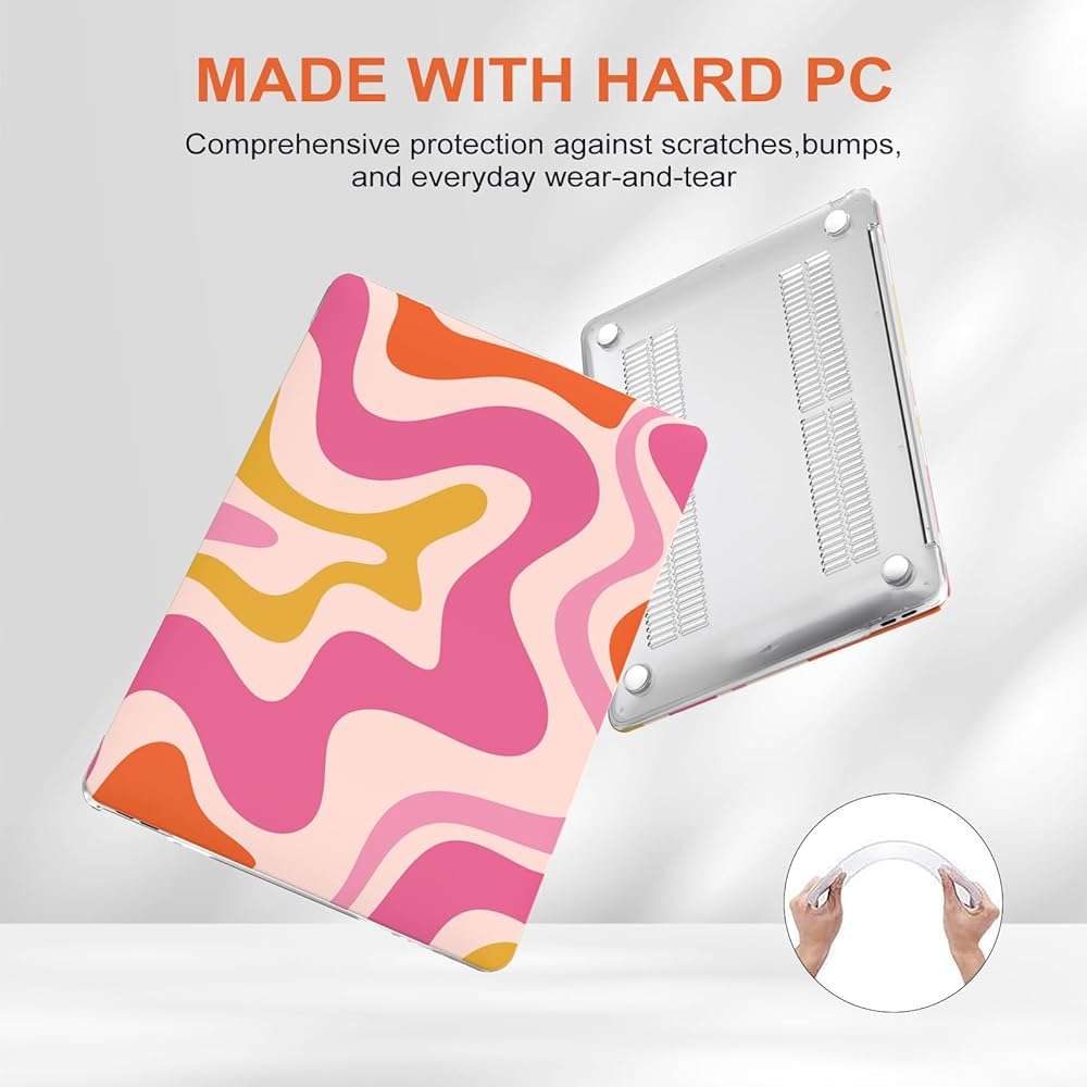 iCasso Compatible with MacBook Air 13 inch Case 2021 2020-2018 Release A2337 M1 A2179 A1932 Touch ID, Plastic Hard Shell Case for Mac Air 13.3+ Keyboard Cover + Screen Protector, Pink Abstract Wave - Image 3