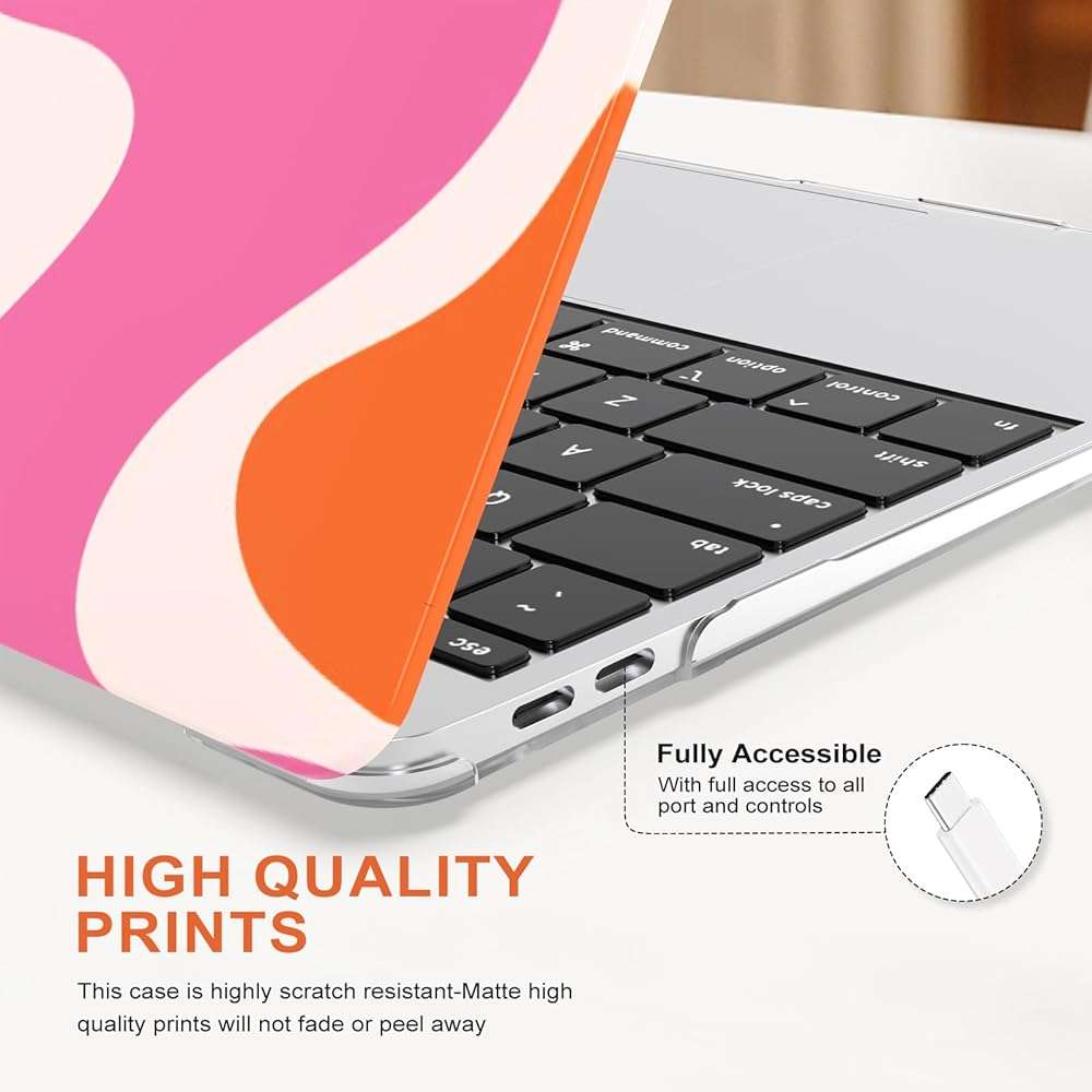 iCasso Compatible with MacBook Air 13 inch Case 2021 2020-2018 Release A2337 M1 A2179 A1932 Touch ID, Plastic Hard Shell Case for Mac Air 13.3+ Keyboard Cover + Screen Protector, Pink Abstract Wave - Image 4