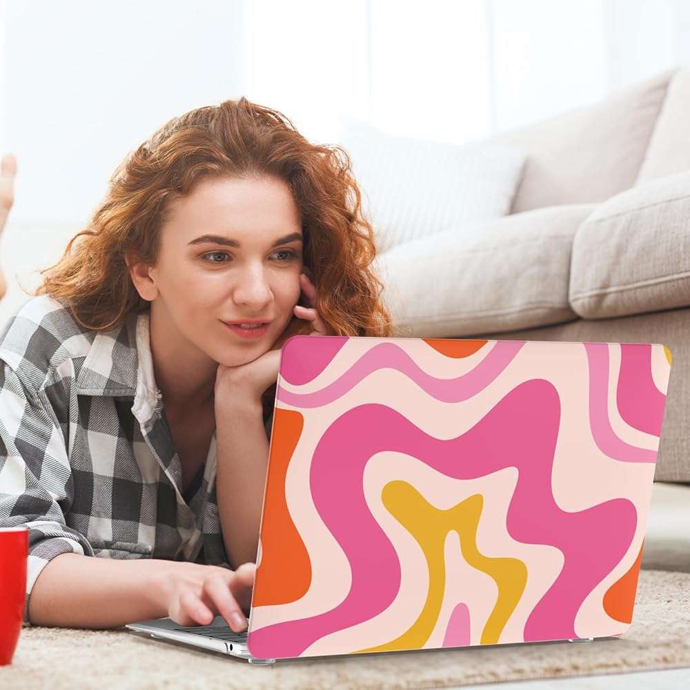 iCasso Compatible with MacBook Air 13 inch Case 2021 2020-2018 Release A2337 M1 A2179 A1932 Touch ID, Plastic Hard Shell Case for Mac Air 13.3+ Keyboard Cover + Screen Protector, Pink Abstract Wave - Image 6
