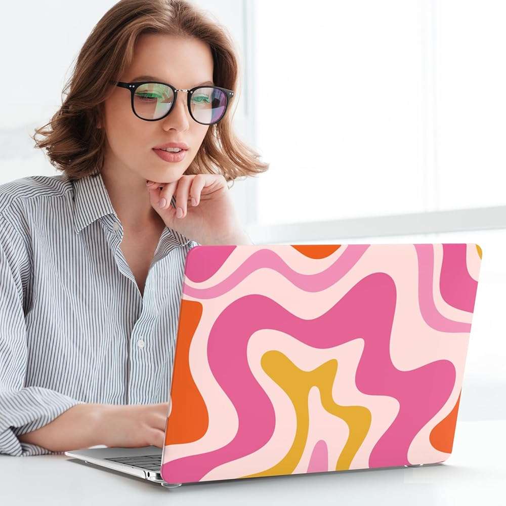 iCasso Compatible with MacBook Air 13 inch Case 2021 2020-2018 Release A2337 M1 A2179 A1932 Touch ID, Plastic Hard Shell Case for Mac Air 13.3+ Keyboard Cover + Screen Protector, Pink Abstract Wave - Image 7
