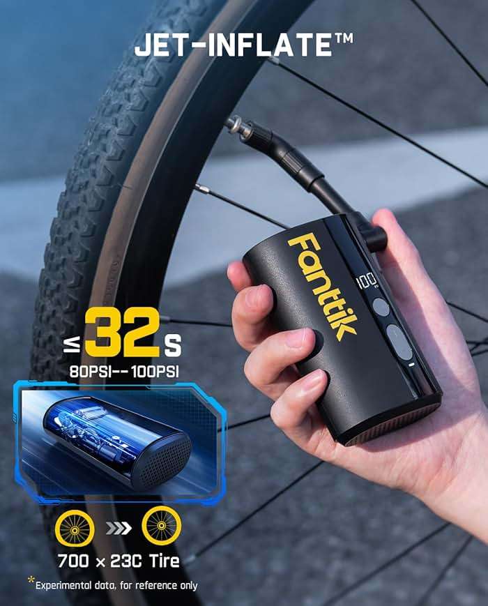 Fanttik X9 Ace Mini Bike Pump, 32s Fast Inflate Bike Pump with Gauge, 150PSI Electric Air Pump with Presta and Schrader Valve, Suitable for Motorcycle, Road Bike, Electric Bike, MTB - Image 4