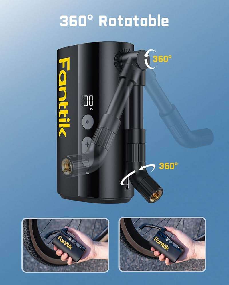 Fanttik X9 Ace Mini Bike Pump, 32s Fast Inflate Bike Pump with Gauge, 150PSI Electric Air Pump with Presta and Schrader Valve, Suitable for Motorcycle, Road Bike, Electric Bike, MTB - Image 6