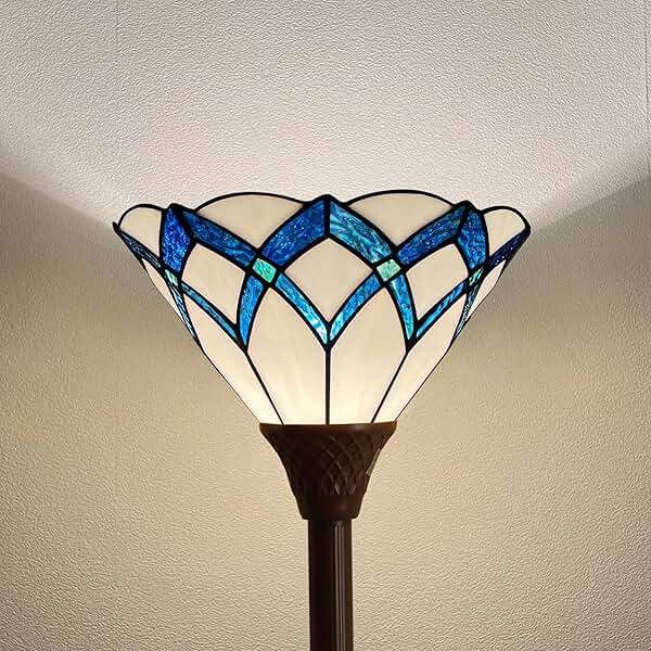 Capulina Tiffany Lamp Stained Glass Torchiere Floor Lamp 70 Inches Tall Cream Blue Romantic Tiffany Style Torch Standing Floor Lamp Decor for Living Room Bedroom Home Office - Image 2