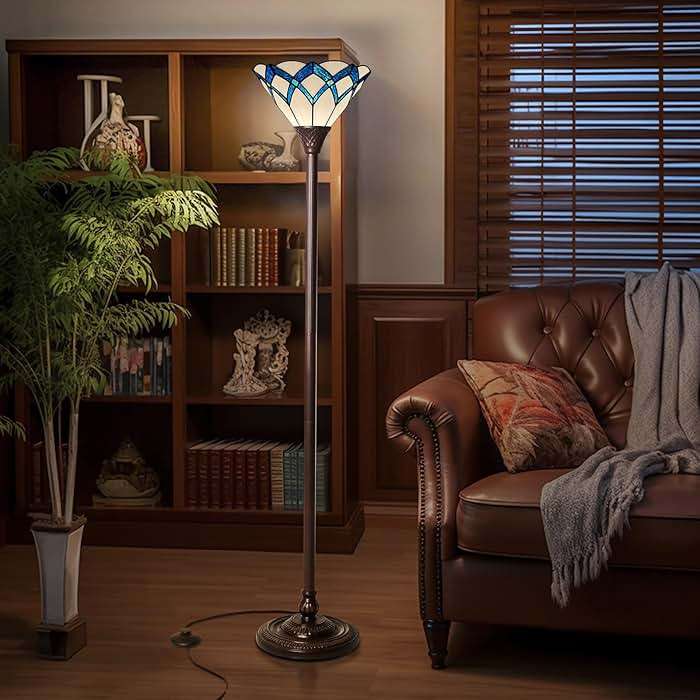 Capulina Tiffany Lamp Stained Glass Torchiere Floor Lamp 70 Inches Tall Cream Blue Romantic Tiffany Style Torch Standing Floor Lamp Decor for Living Room Bedroom Home Office - Image 3