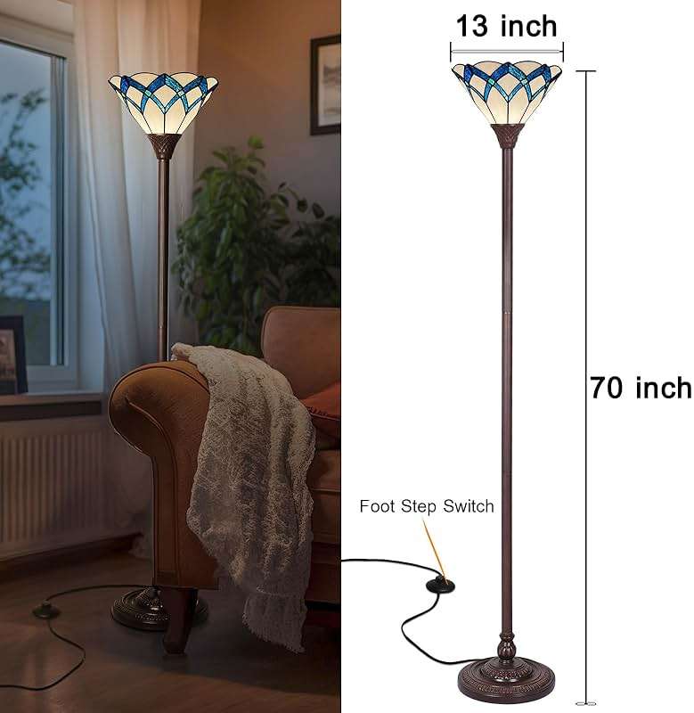 Capulina Tiffany Lamp Stained Glass Torchiere Floor Lamp 70 Inches Tall Cream Blue Romantic Tiffany Style Torch Standing Floor Lamp Decor for Living Room Bedroom Home Office - Image 6
