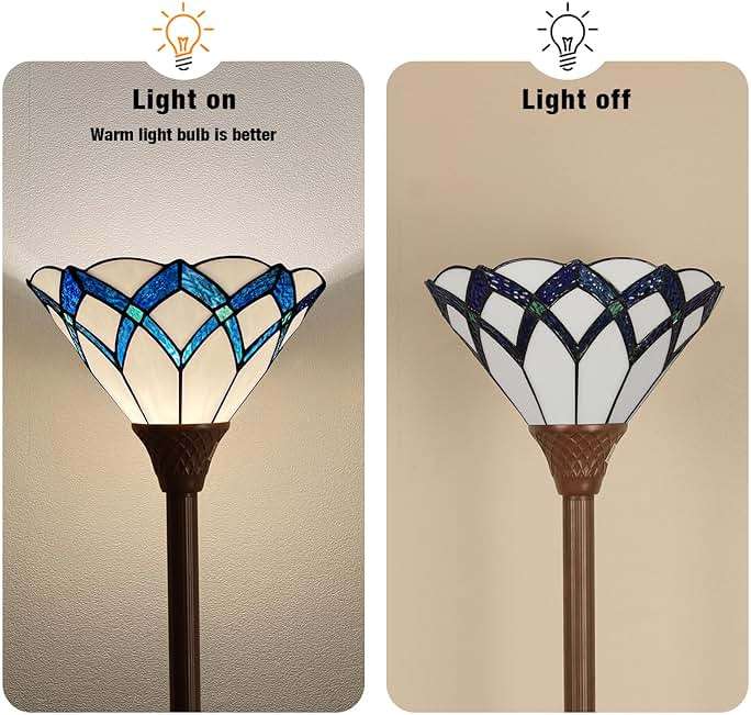 Capulina Tiffany Lamp Stained Glass Torchiere Floor Lamp 70 Inches Tall Cream Blue Romantic Tiffany Style Torch Standing Floor Lamp Decor for Living Room Bedroom Home Office - Image 7