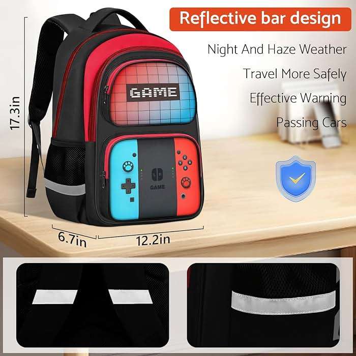 TILYTADLY School Backpack for Boys - 3pcs Gamer Boys Backpack with Lunch Box and Pencil Case for Kids Children Teens Elementary Middle School - HFHTDC Video Game Bookbag 17″ Large Capacity - Image 2