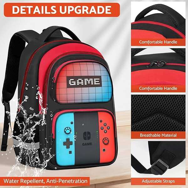 TILYTADLY School Backpack for Boys - 3pcs Gamer Boys Backpack with Lunch Box and Pencil Case for Kids Children Teens Elementary Middle School - HFHTDC Video Game Bookbag 17″ Large Capacity - Image 5