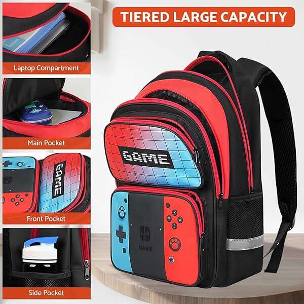 TILYTADLY School Backpack for Boys - 3pcs Gamer Boys Backpack with Lunch Box and Pencil Case for Kids Children Teens Elementary Middle School - HFHTDC Video Game Bookbag 17″ Large Capacity - Image 6