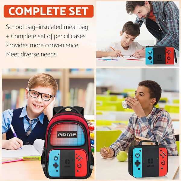 TILYTADLY School Backpack for Boys - 3pcs Gamer Boys Backpack with Lunch Box and Pencil Case for Kids Children Teens Elementary Middle School - HFHTDC Video Game Bookbag 17″ Large Capacity - Image 8