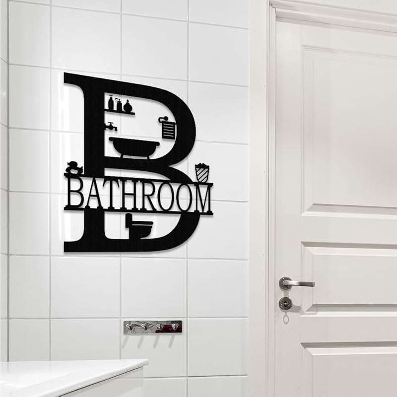 XORT Metal Bathroom Wall Decor, Farmhouse Metal Bathroom Wall Art, Funny Bathroom Sign for Modern Home Hanging Decorations. (Black - 12 x 14 inch) - Image 2