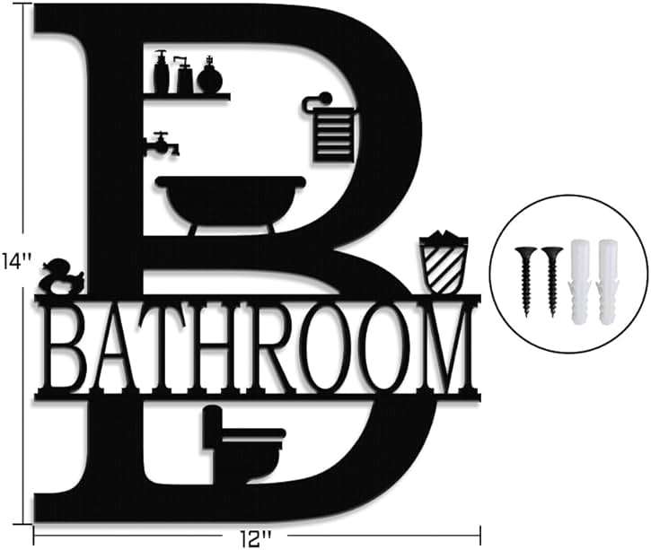 XORT Metal Bathroom Wall Decor, Farmhouse Metal Bathroom Wall Art, Funny Bathroom Sign for Modern Home Hanging Decorations. (Black - 12 x 14 inch) - Image 3