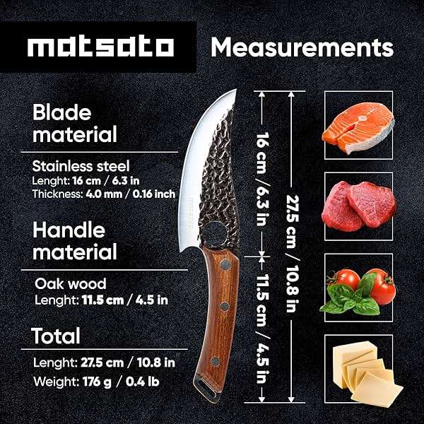Matsato Chef Knife - Kitchen Knife for Cooking, Chopping. Japanese Steel Knife for Home, BBQ, Balance & Control, 6.3 Inch - Image 2
