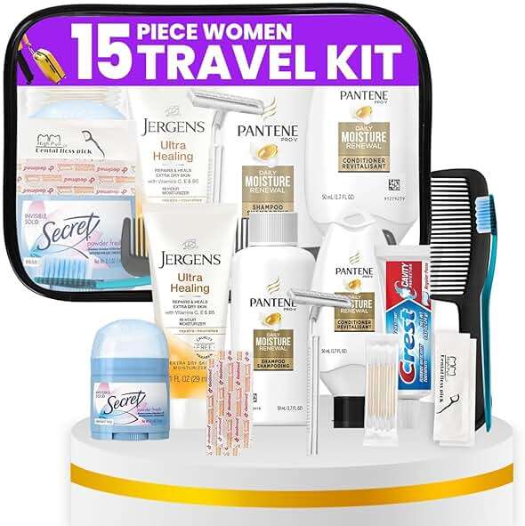 15 Piece Set Women’s Travel & Hygiene Kit with Clear Toiletry Bag, Personal Care Essentials, Single Kit or Bulk Case Packs, TSA Approved Toiletry Kit for Travel, Vacation, Everyday Essentials - Image 1