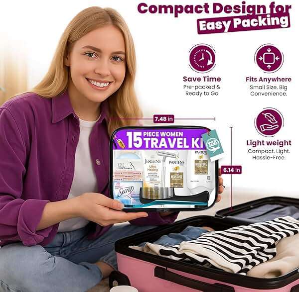 15 Piece Set Women’s Travel & Hygiene Kit with Clear Toiletry Bag, Personal Care Essentials, Single Kit or Bulk Case Packs, TSA Approved Toiletry Kit for Travel, Vacation, Everyday Essentials - Image 4